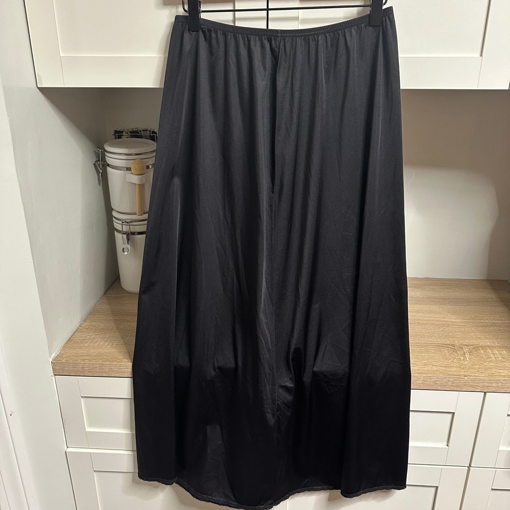 VTG Whimsigoth Black Nylon Maxi Slip Skirt Fairy Grunge Y2K Underwear Outerwear